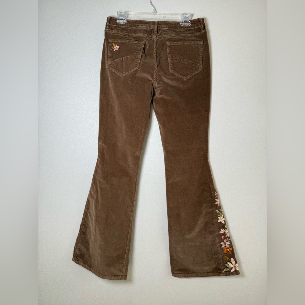 DRIFTWOOD Farrah Brown Embroidered Flare Pants with floral Accents - Picture 6 of 9